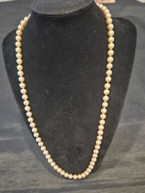 Vintage Hand Knoted Cream Or Champagne Pearl Necklace